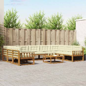 vidaXL Комплект дивани за открито 10 pcs Натурален и Крема (3368198)