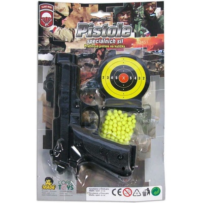 MaDe Pistolka na kartě s náhradními kuličkami 18 cm
