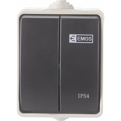 EMOS Vypínač sériový č.5 A1398.1 250V/10A nástěnný 2 tlačítka šedo-černá IP54 3104139811