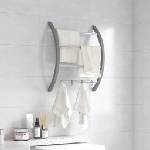 vidaXL Поставка за хавлии с куки, сребриста, 56x16x72 см, алуминий (344381)