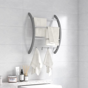 vidaXL Поставка за хавлии с куки, сребриста, 56x16x72 см, алуминий (344381)