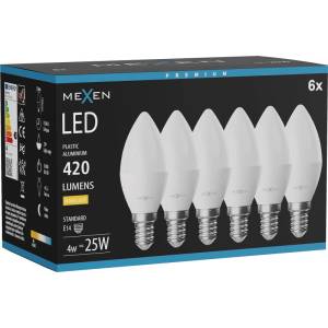 Mexen Nova 6x LED крушка E14, C37, 4W, Топло - 3000K, 420 lm - L102-E14-0430-01x06 (L102-E14-0430-01x06)