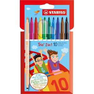 STABILO Комплект флумастери, Stabilo, Trio 2 в 1, 10 цвята (ST222/10-01)