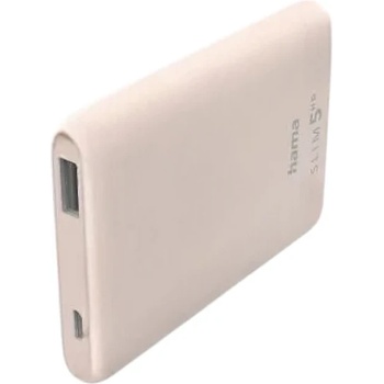 Hama Външна батерия Hama Slim 5hd, 5000 Mah, Lipolym, 1 X USB-a, Матово розова