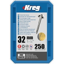 Kreg Zinc Maxi-Loc Šrouby pro skryté spoje - 32 mm, hrubý závit, 250 ks