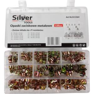 SILVER Скоби за маркучи комплект 135 бр. 8-18 мм в органайзер 67441 (s11364)