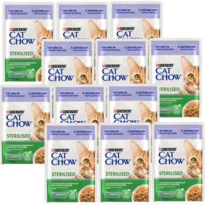 CAT CHOW Sterilizované krmivo s jehněčím masem a zelenými fazolkami s omáčkou 12x85 g