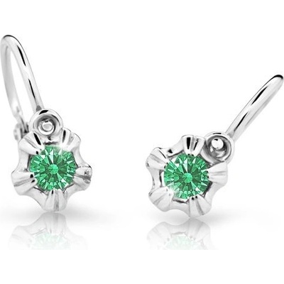 Danfil dětské náušnice C2158 z bílého zlata s kamínkem Emerald Green zapínání brizura