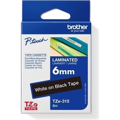 páska BROTHER TZ315 biele písmo, čierna páska Tape (6mm) (TZE315)