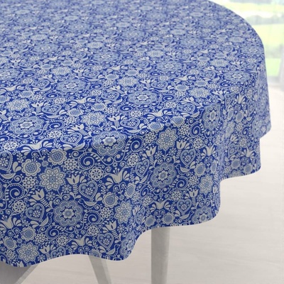 Biante Dekorační kulatý ubrus PML-100 Modro-bílý lidový ornament Ø 110 cm