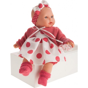 Antonio Juan Realistická bábätko holčička Kika v puntíkovaných šatech červené puntíky