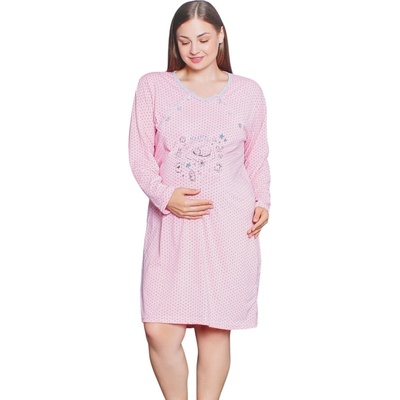 Макси нощница за кърмачки в розово с бебче и звездички