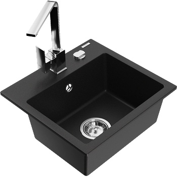Mexen Milo гранитна мивка с 1 корито с кухненски смесител Rita, черен - 6505-77-670300-00 (6505-77-670300-00)