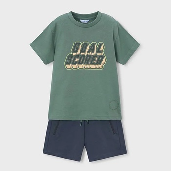Mayoral Комплект зелена тениска и къси панталони в сиво за мини момче Mayoral