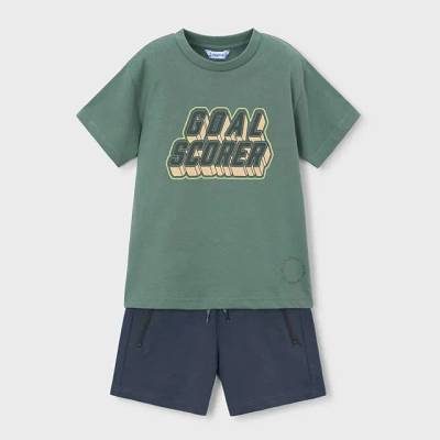 Mayoral Комплект зелена тениска и къси панталони в сиво за мини момче Mayoral