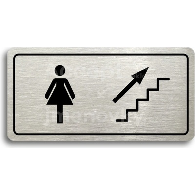 ACCEPT Piktogram WC ŽENY VPRAVO NAHORU - stříbrná tabulka - černý tisk