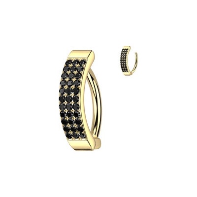 Šperky4U zlacený piercing do pupíku se štítem s černými zirkony WP0082-K
