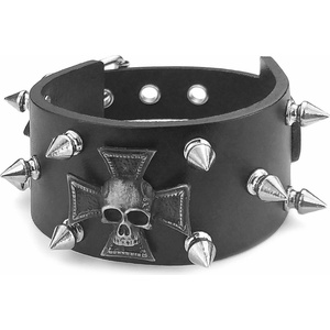 Leather & steel fashion гривна spikes skull cross - lsf1 121