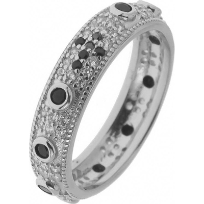 Argento Strieborný prsteň ruženec krížik čierne okrúhle zirkóny číre okrúhle zirkóny 73069
