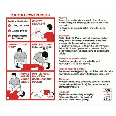DUKO KARTA PRVNÍ POMOCI Formát: 180 x 150 mm, Materiál: plast 0,5 mm, samolepící vinylová fólie