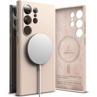 Ringke Liquid Silicone Magnetic Case - силиконов (TPU) калъф с MagSafe за Samsung Galaxy S24 Ultra (розов)
