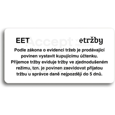 ACCEPT Piktogram EET - zjednodušený režim - bílá tabulka - černý tisk bez rámečku