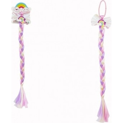 Teddies Gumička do vlasů s mašlí s dlouhým barevným copem s flitry 8x40cm v sáčku