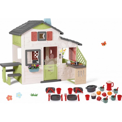 Smoby Set domeček Přátel a jídelní sada Friends House Life rozšiřitelný s kuchyňkou a elektronickým zvonkem