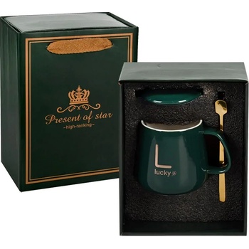 Луксозен комплект Lucky - чаша с капак и лъжичка /керамика/ (К85785)