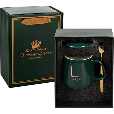 Луксозен комплект Lucky - чаша с капак и лъжичка /керамика/ (К85785)