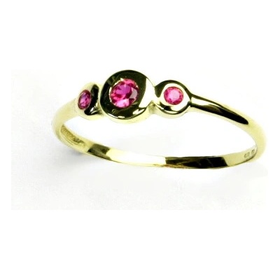 Čištín žluté zlato prstýnek se syntetickými rubíny T 1122