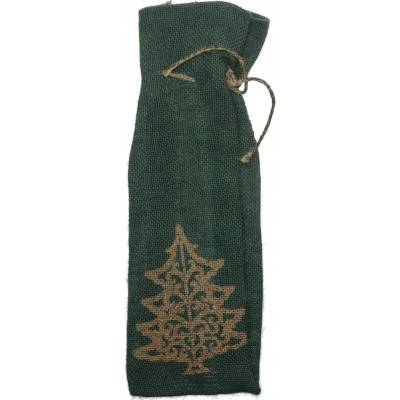 Videx Garden Jutové vrece na darčeky so zlatým vzorom vianočného stromčeka 38 cm x 13 cm zelené