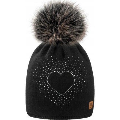 Fashionweek dámská zimní čepice s bambulí flísová podšívka Wool Heart Černá