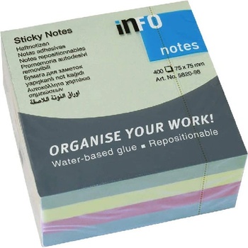 Самоз лист Info Notes Пастел 75х75mm 400 л Микс (1901046-02-5820-98)