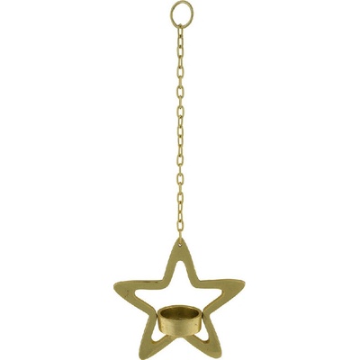 Svícen na čajovou svíčku závěsný STAR, zlatá, 14,5x14,5x5cm (DOPRODEJ)|Ego Dekor
