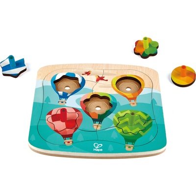 Hape Дървен пъзел-игра 2 в 1 Hape - Балони (H1623)
