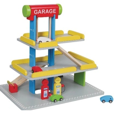 Lelin toys - Дървен паркинг с бензиностанция и автомивка