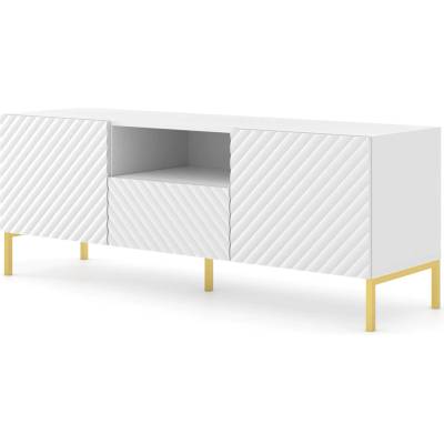 BIM Furniture ТВ шкаф Surf 2D1S, 150 см, бял мат, златни крака (SURFTVST150SWGLEGS)
