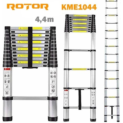 ROTOR Стълба алуминиева, телескопична, rotor kme1044, 150 кг товароносимост, 4.4 метра макс. дължина, 15 стъпала (kme1044)