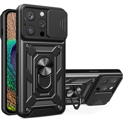 Techsuit Калъф за Apple iPhone 16 Pro, хибриден (термополиуретан и поликарбонат), Techsuit CamShield Case, удароустойчив, с пръстен, черен (KF2330555)