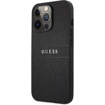 GUESS Saffiano PU Leather Hard Case - дизайнерски кожен кейс за iPhone 13 Pro (черен)