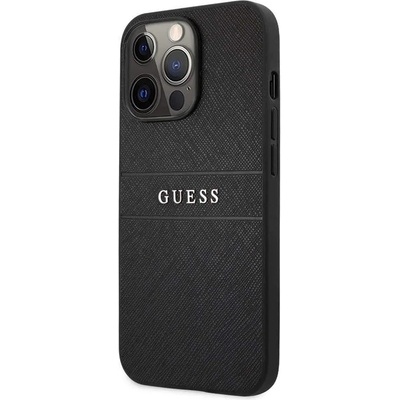 GUESS Saffiano PU Leather Hard Case - дизайнерски кожен кейс за iPhone 13 Pro (черен)