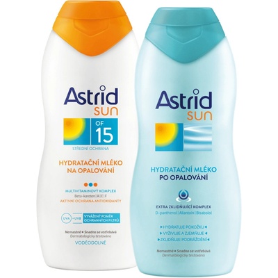 Astrid Sun OF15 hydratační mléko na opalování 200 ml + Sun hydratační mléko po opalování 200 ml duopack dárková sada