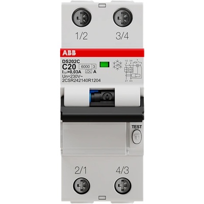 ABB ДТЗ комбинирана DS202C 2P 20A крива C 30mA тип A 6kA 2 мод. /до изчерпване/ - 2CSR252140R1204 (2CSR252140R1204)