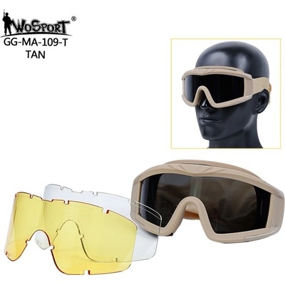 Brýle Wosport ochranné Desert Storm, 3 zorníky Piesková