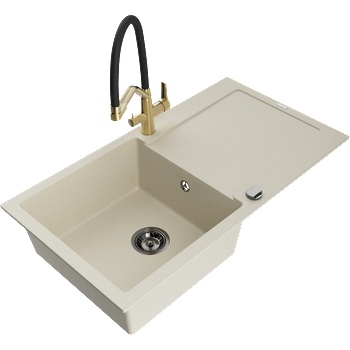Mexen Leo еднокоморов гранитен мивка с отцедник и кухненски смесител Duo, бежов - 6501-69-671701-57-B (6501-69-671701-57-B)