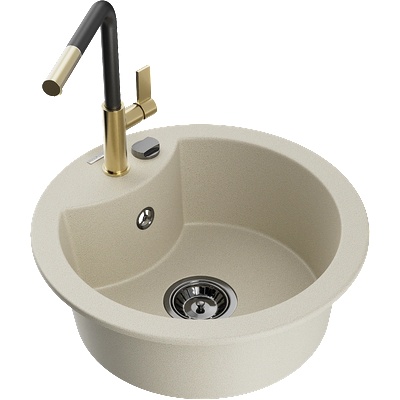 Mexen Diego мивка от гранит с 1 отделение с кухненски смесител Flora, бежов - 6512-69-670401-57-B (6512-69-670401-57-B)