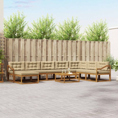 vidaXL Комплект дивани за открито 9 pcs Натурален и Бежов (3368051)