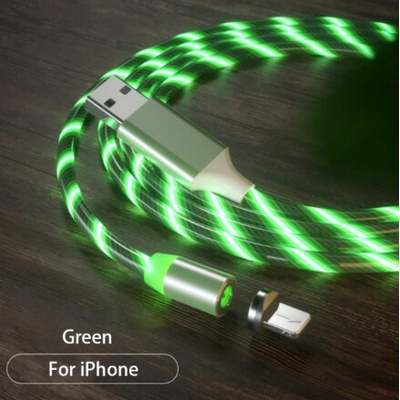LED magnetický svietiaci nabíjací kábel 2,1A pre Apple iPhone, 1m Farva: Zelená
