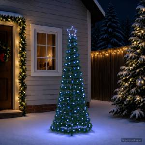 vidaXL LED коледна елха с гирлянди и шиш EKENAS 180 см (42056547)